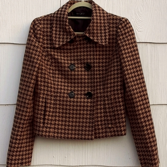 FINAL lvg 8/15 Nine West Suit Double Breasted short Houndstooth knit Jacket Sz 4 - Picture 8 of 10
